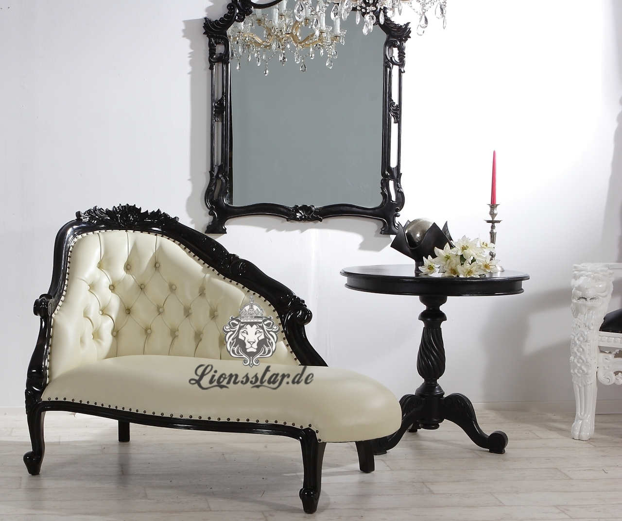 Barock Sofa Recamiere Schwarz-Weiß