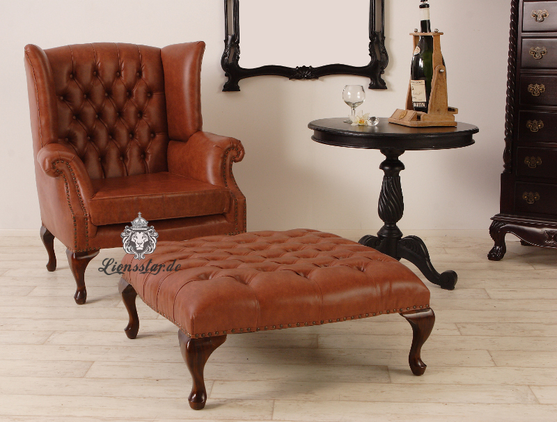 Ohrensessel Chesterfield Leder Braun