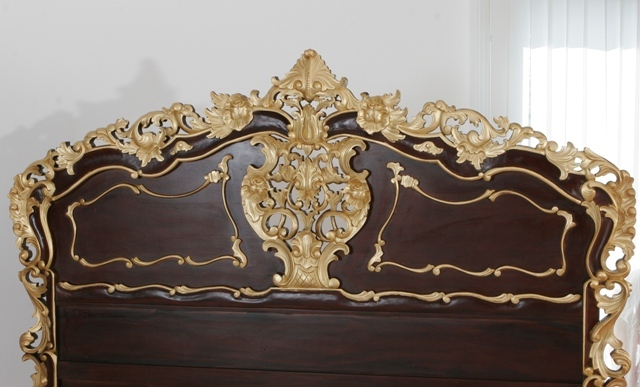 Rokoko Bett im Kolonialstil Braun-Gold