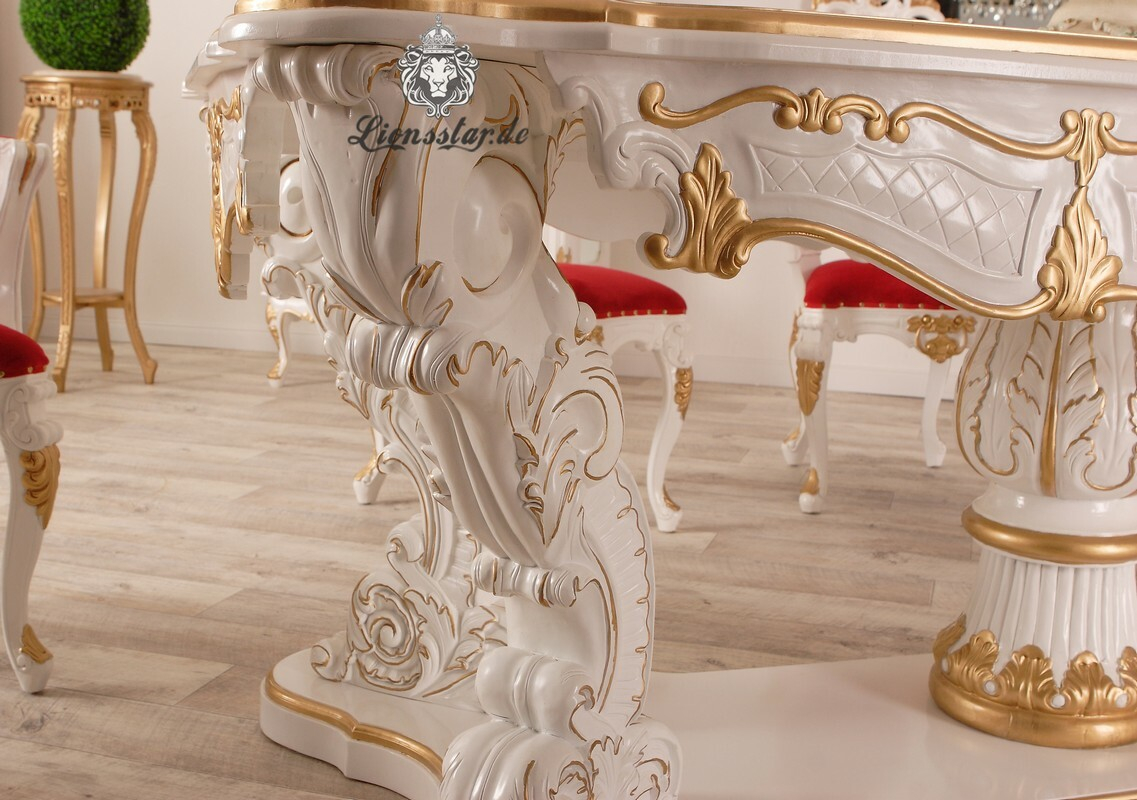 Esstisch Barock Massivholz Weiß Gold Louis