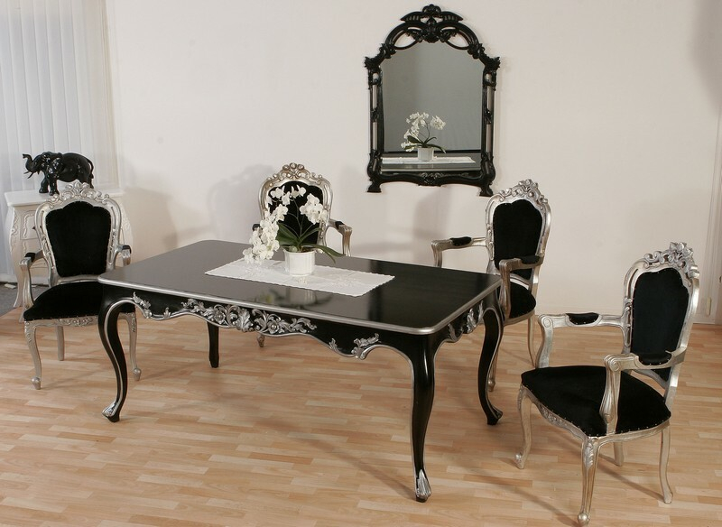 Esstisch Barock Venezia Schwarz Silber