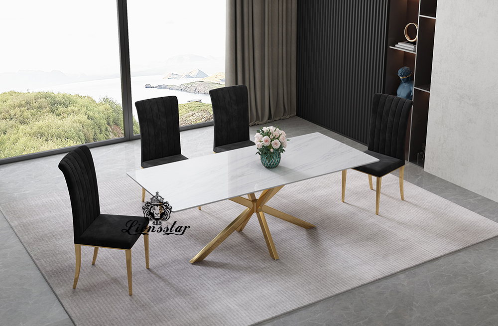 Luxus Esstisch Stripe Design Golden