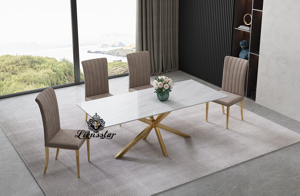 Luxus Esstisch Stripe Design Golden