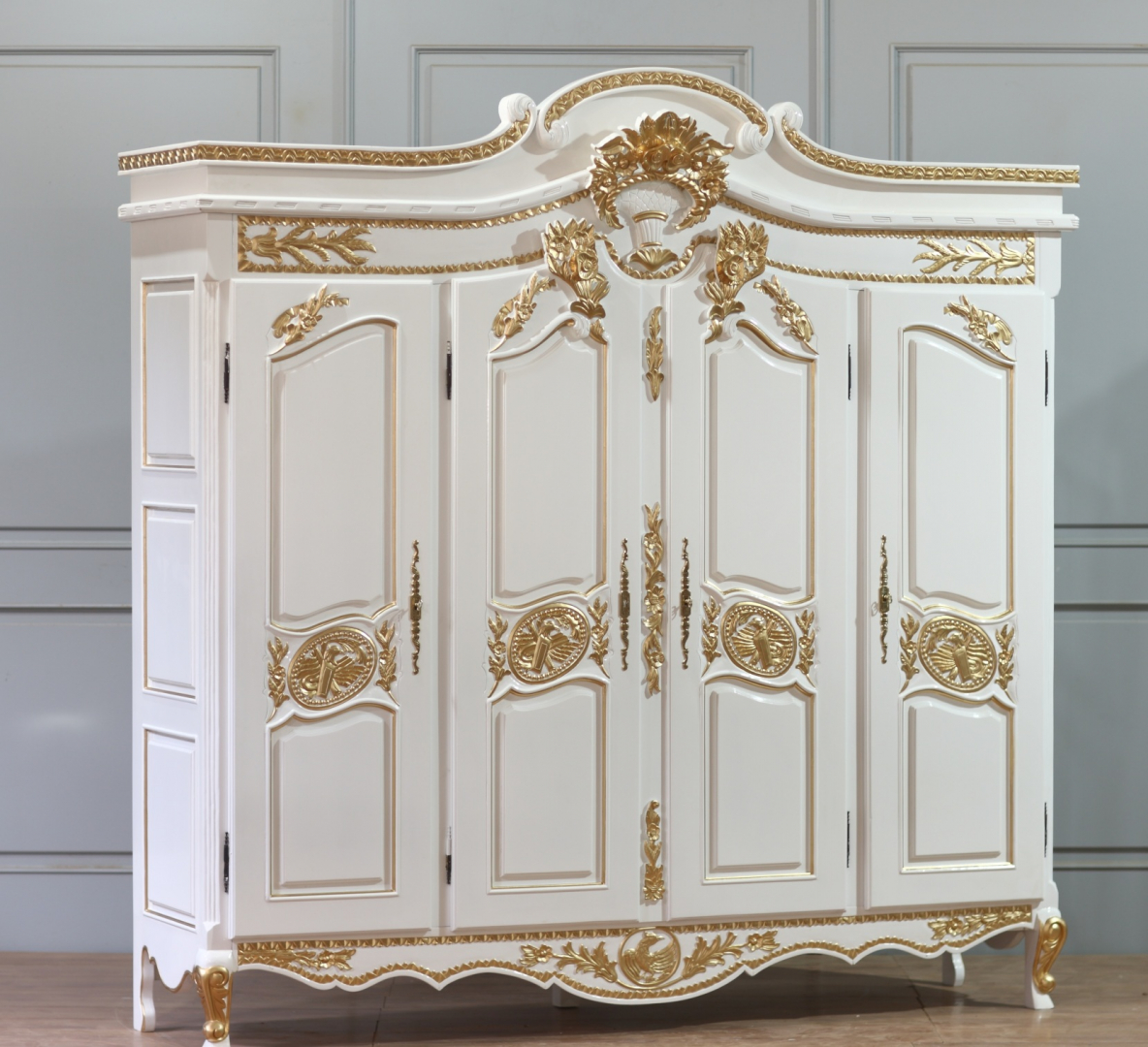 Barock Schrank Weiß-Gold 4 Doors 