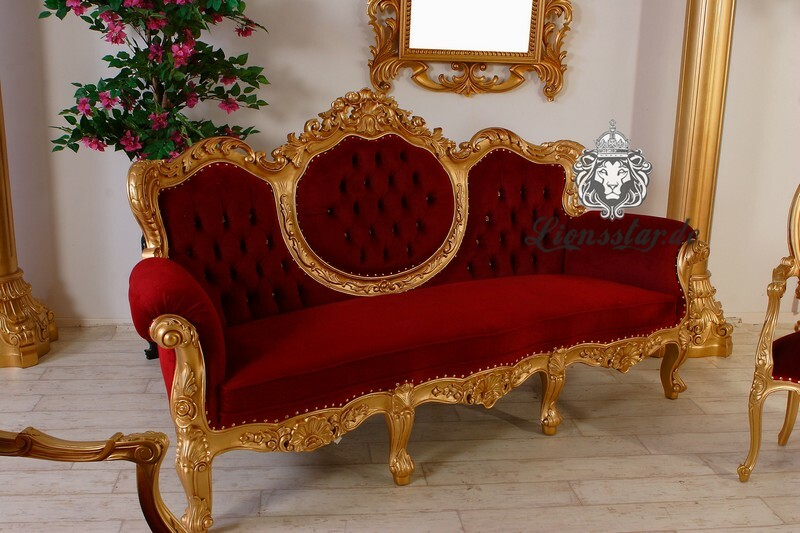 3er-Sofa Barock Weiss-Gold