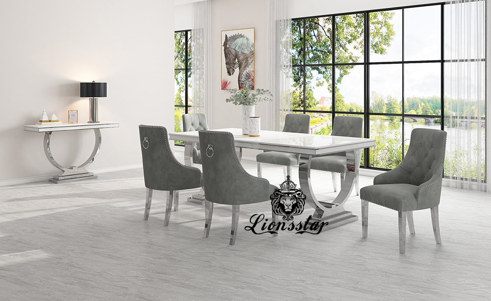 Luxus Esstisch Set Loft Design Silver