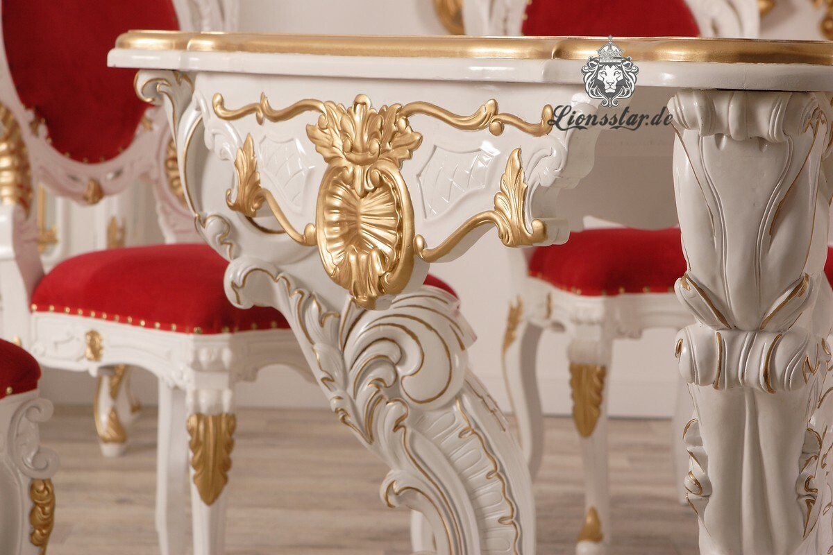 Esstisch Barock Massivholz Weiß Gold Louis