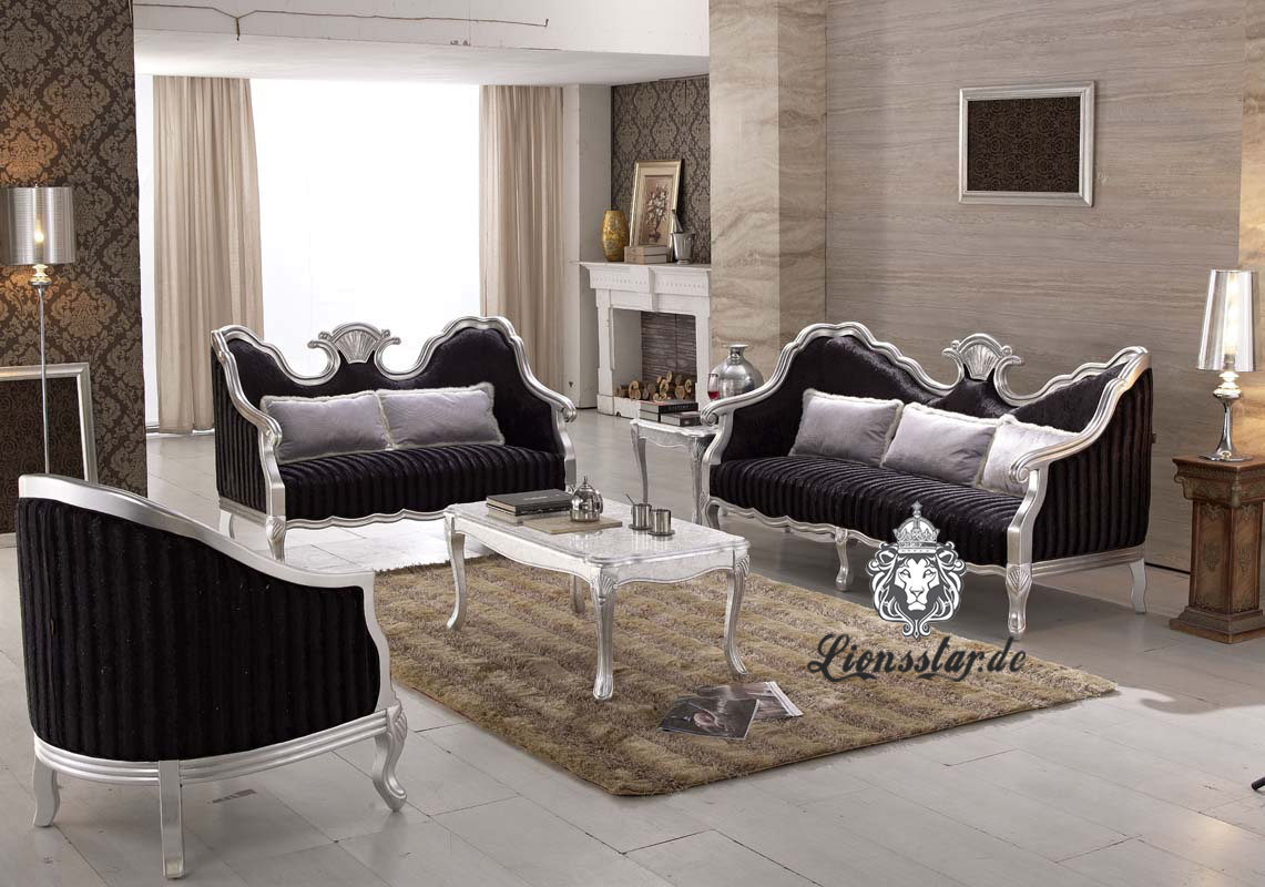 Luxus Sofaset Silber-Schwarz