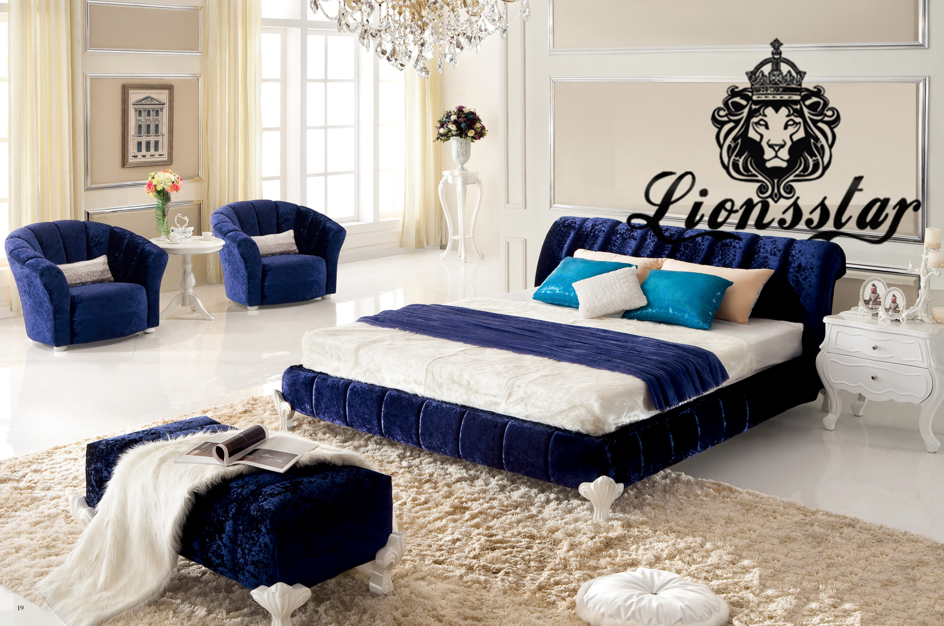 Luxus Bett Samtstoff Blau
