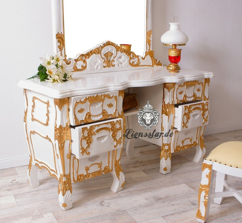 Barock Spiegelkonsole Rococo Weiß-Gold