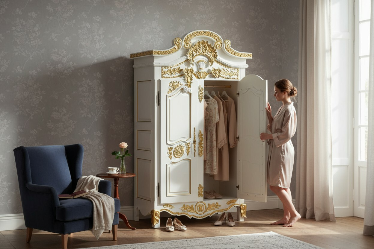 Barock Schrank Weiß-Gold