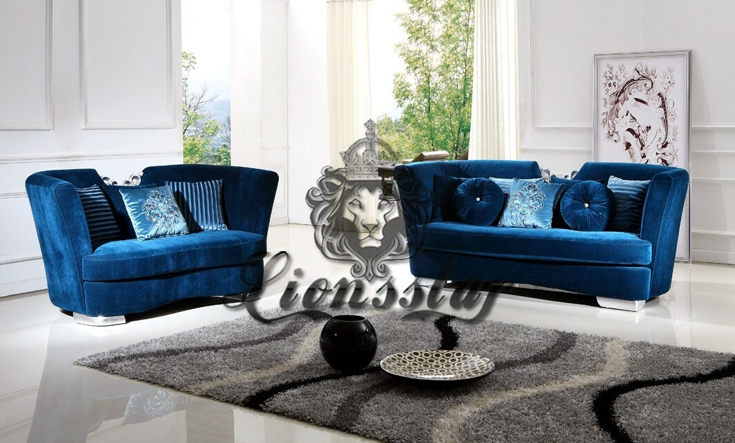 Sofaset Samt Stoff Blau