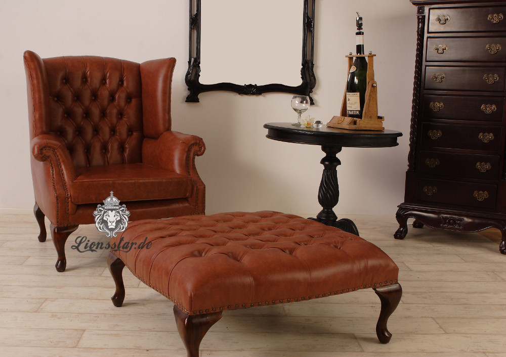 Ohrensessel Chesterfield Leder Braun