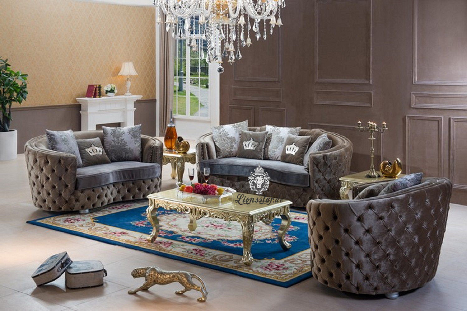 Couchgarnitur Set Gold-Blau