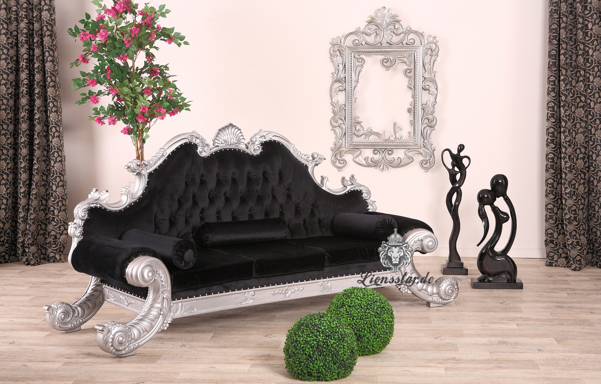 Barocksofa Silber Schwarz 