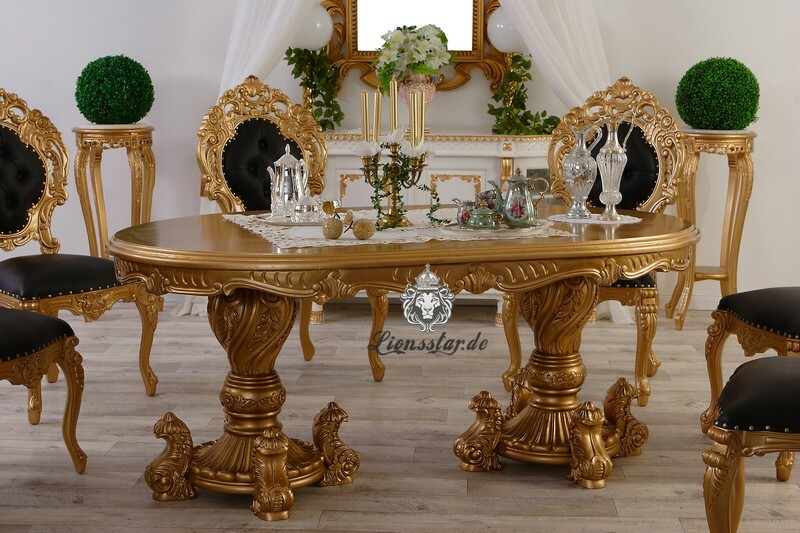 Luxus Esstisch Barock Louis Gold Schwarz