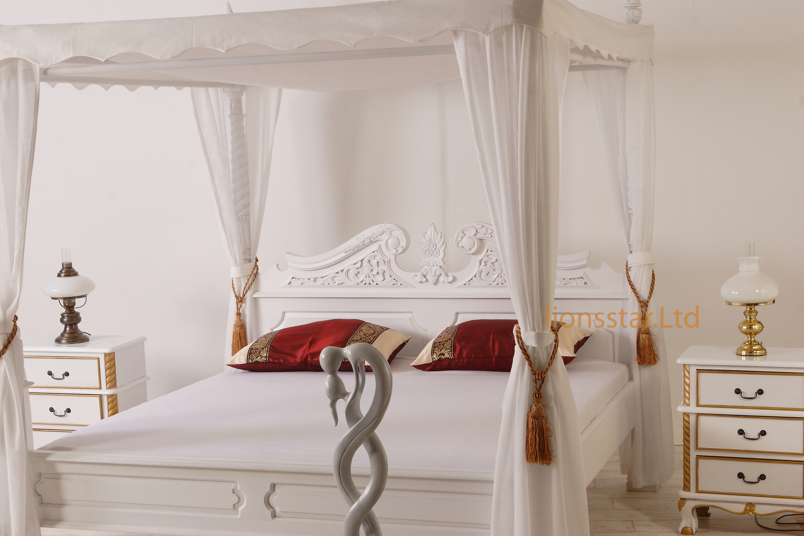 Barock Himmelbett Weiß Mahagoni