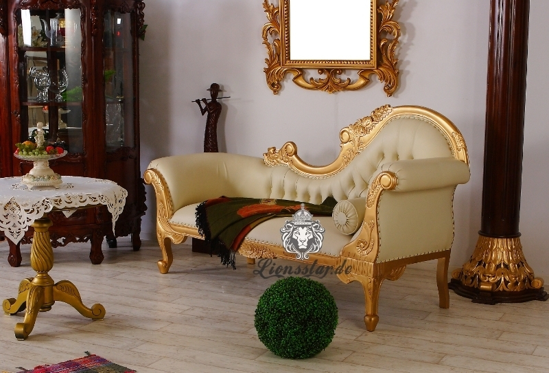 Luxus Sofa Recamiere Rococo Gold Creme 