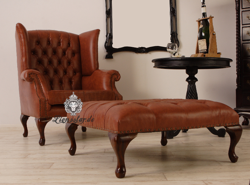 Ohrensessel Chesterfield Leder Braun