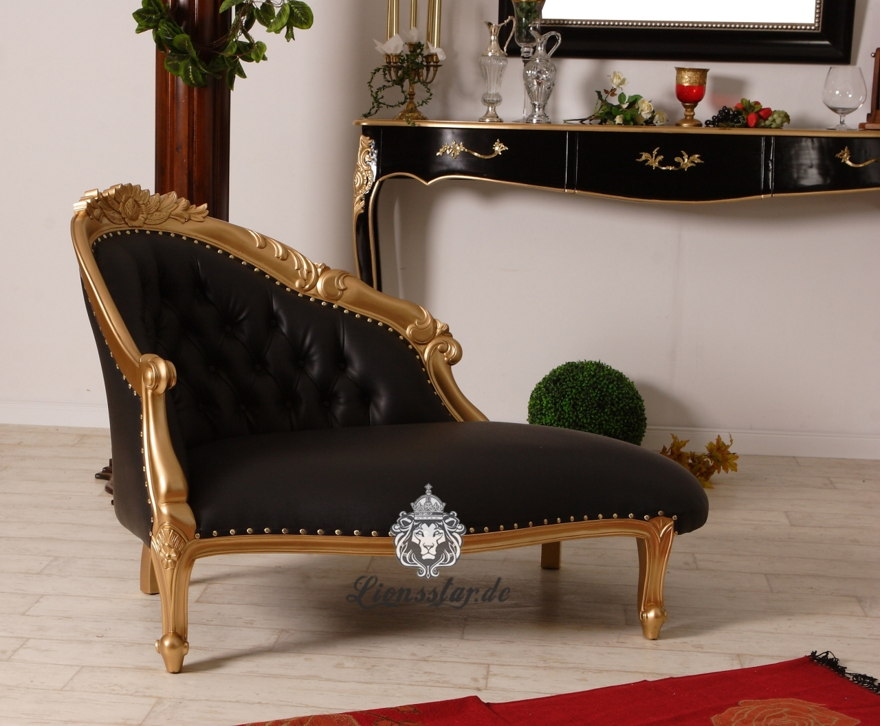 Barock Sofa Recamiere Gold-Schwarz