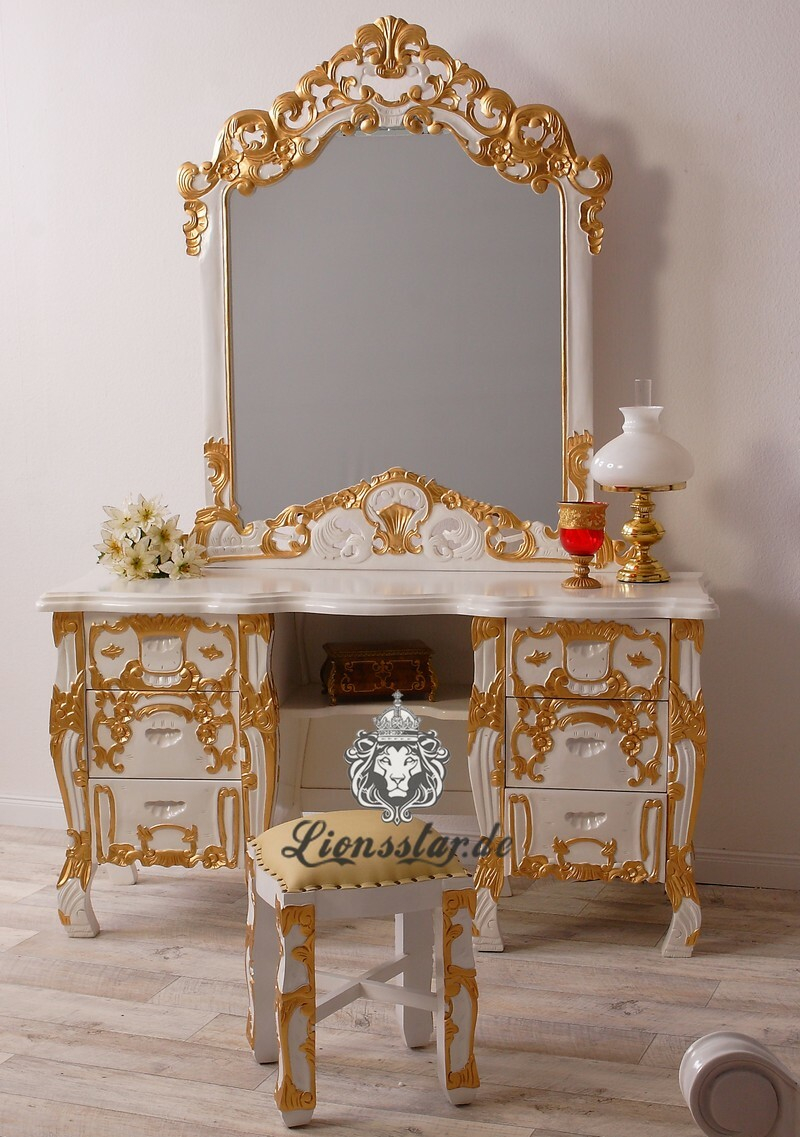 Barock Spiegelkonsole Rococo Weiß-Gold