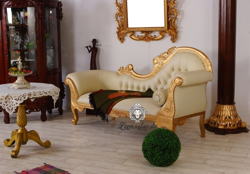 Luxus Sofa Recamiere Rococo Gold Creme 