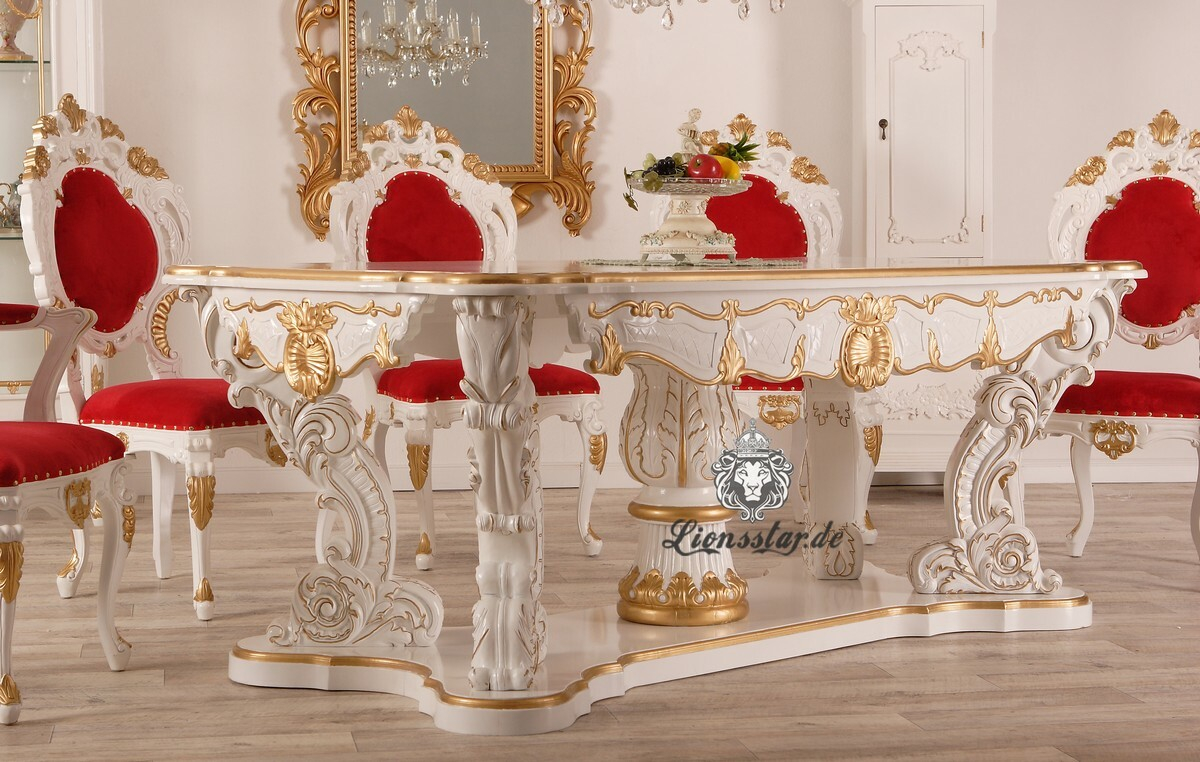 Esstisch Barock Massivholz Weiß Gold Louis