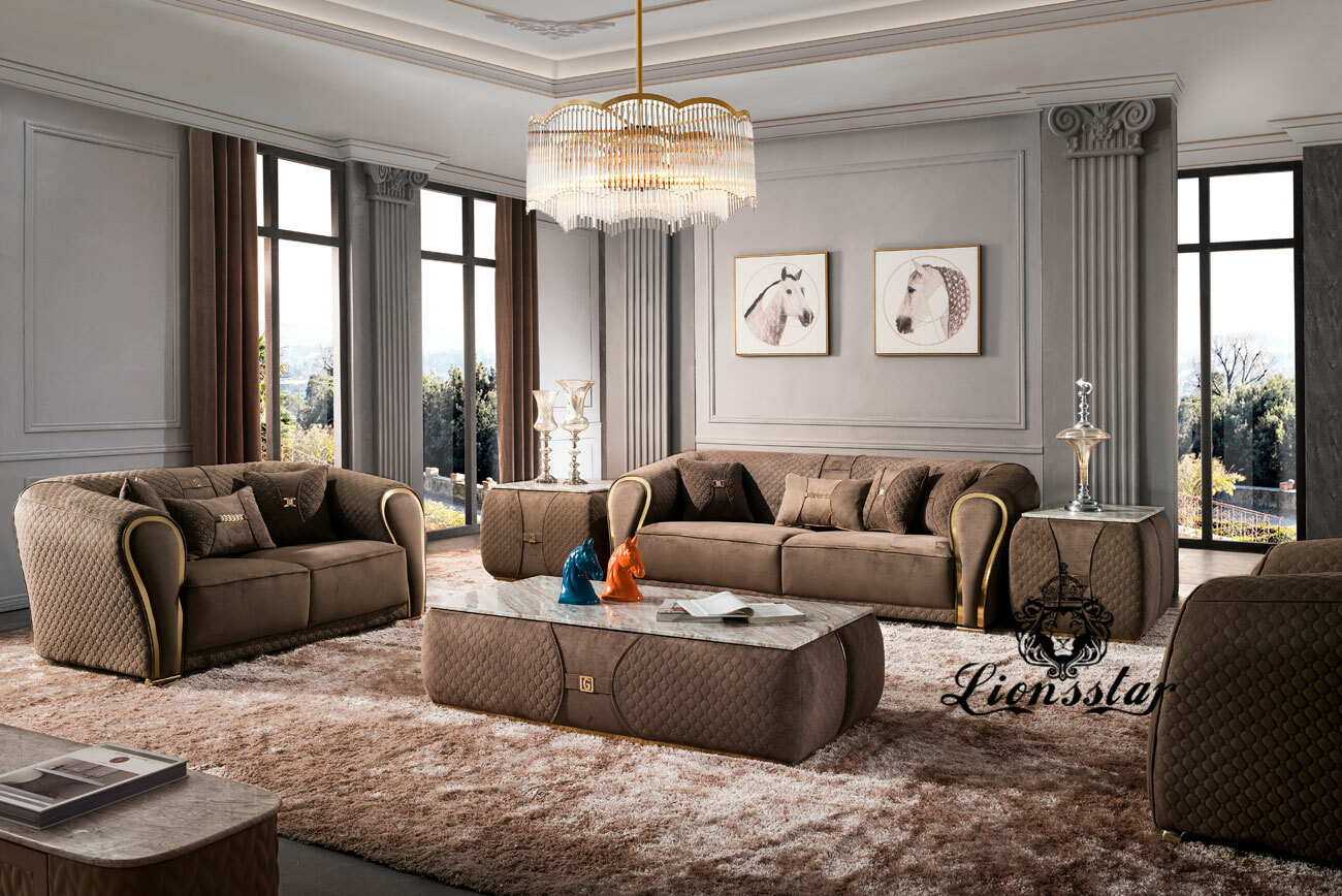 Edel Luxus Sofa Set Polo Sports braun