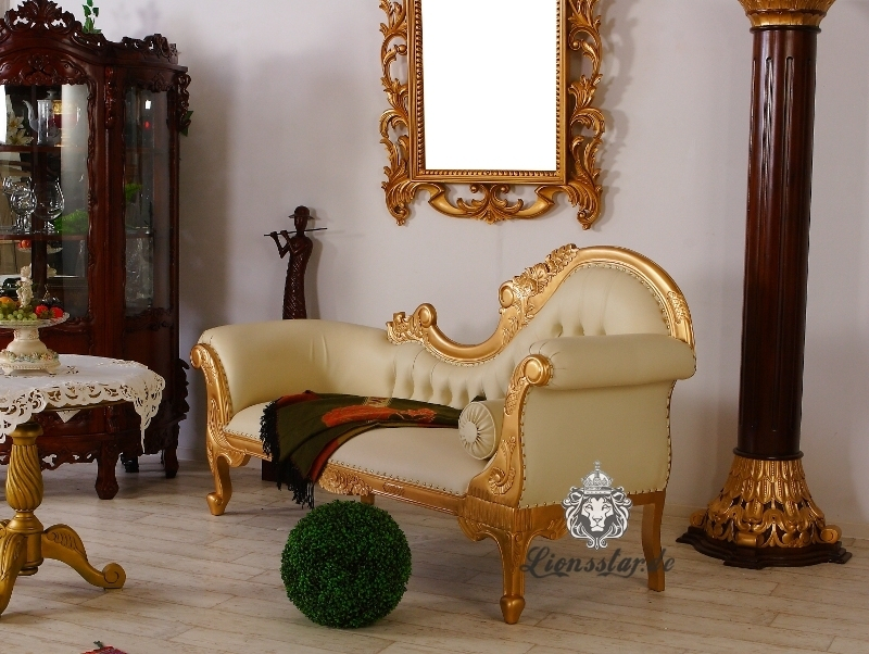 Luxus Sofa Recamiere Rococo Gold Creme 