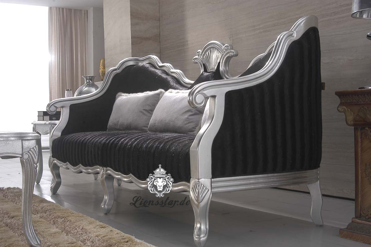 Luxus Sofaset Silber-Schwarz