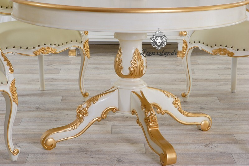 Luxus Esstisch Barock Louis Rund Weiß Gold