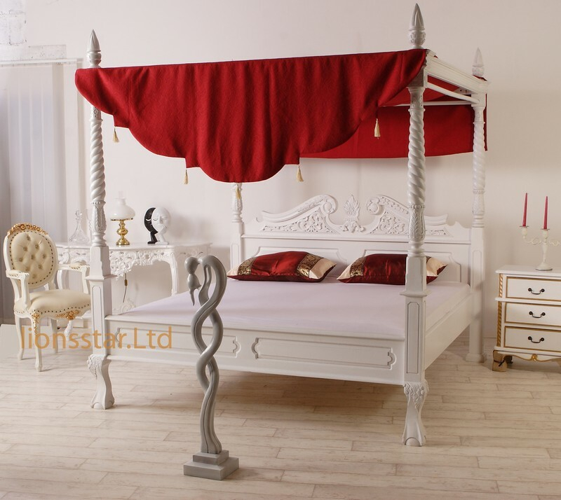 Barock Himmelbett Weiß Mahagoni