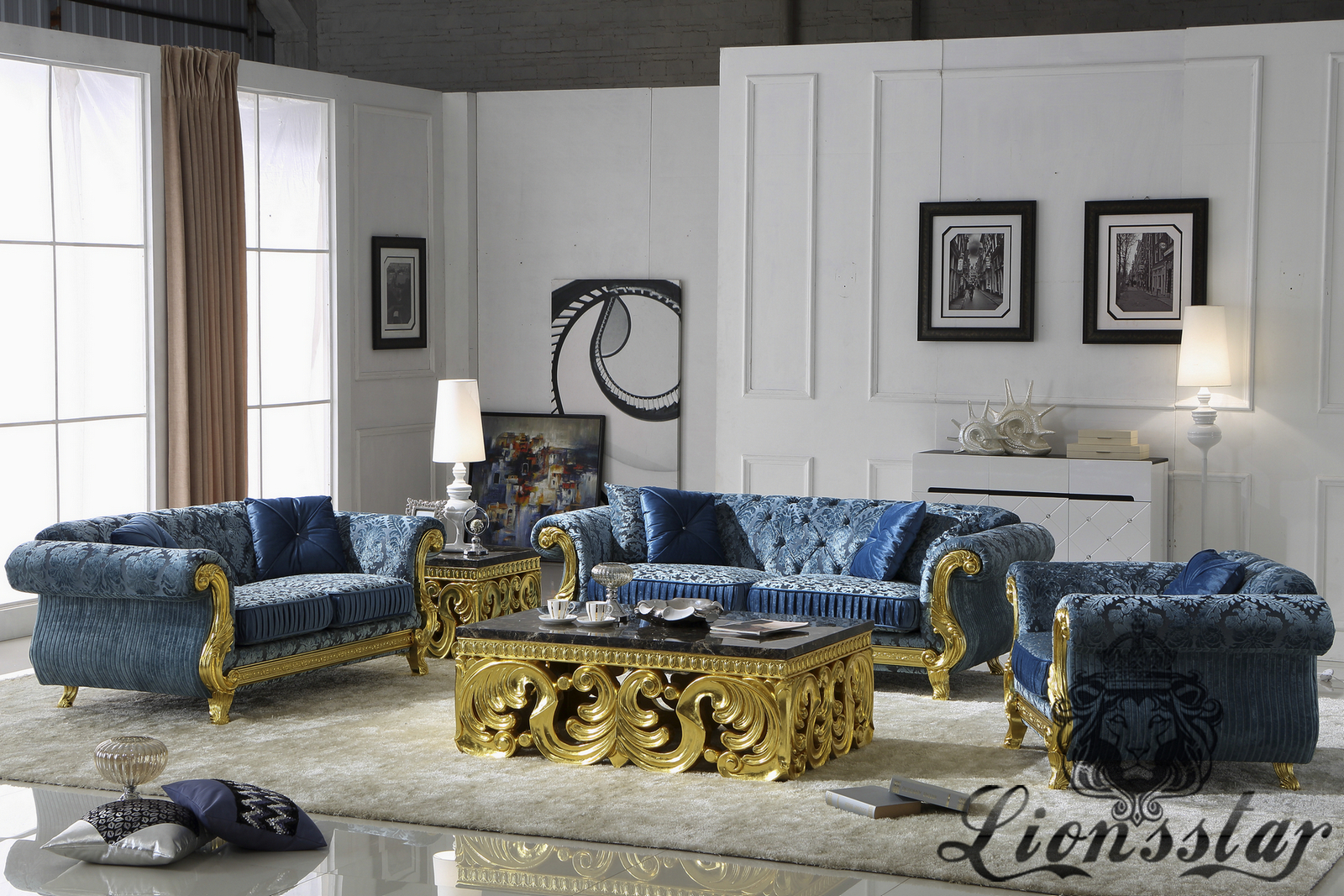 Polstersofa Barock Blau