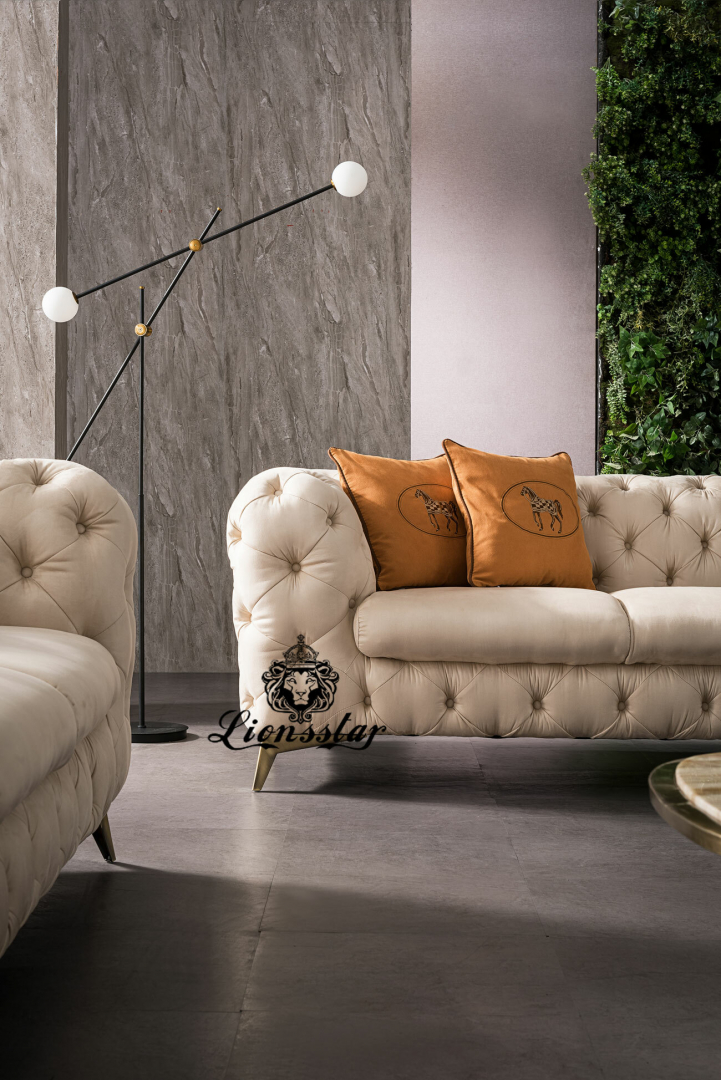 Elegantes Designer Sofaset Creme Weiß