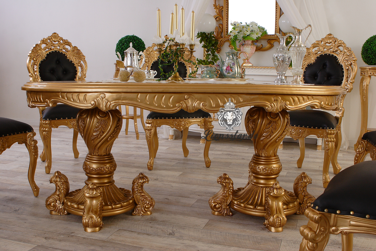 Luxus Esstisch Barock Louis Gold Schwarz