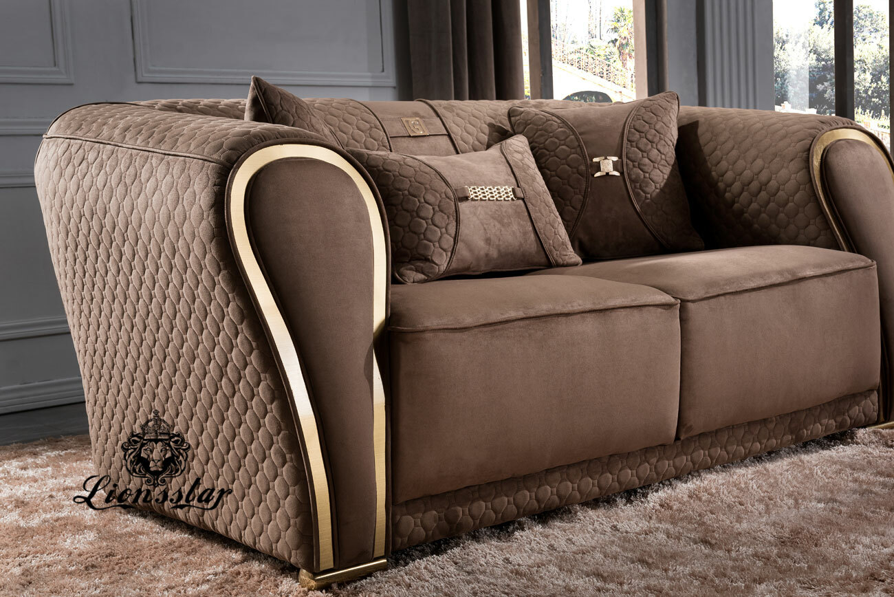 Edel Luxus Sofa Set Polo Sports braun