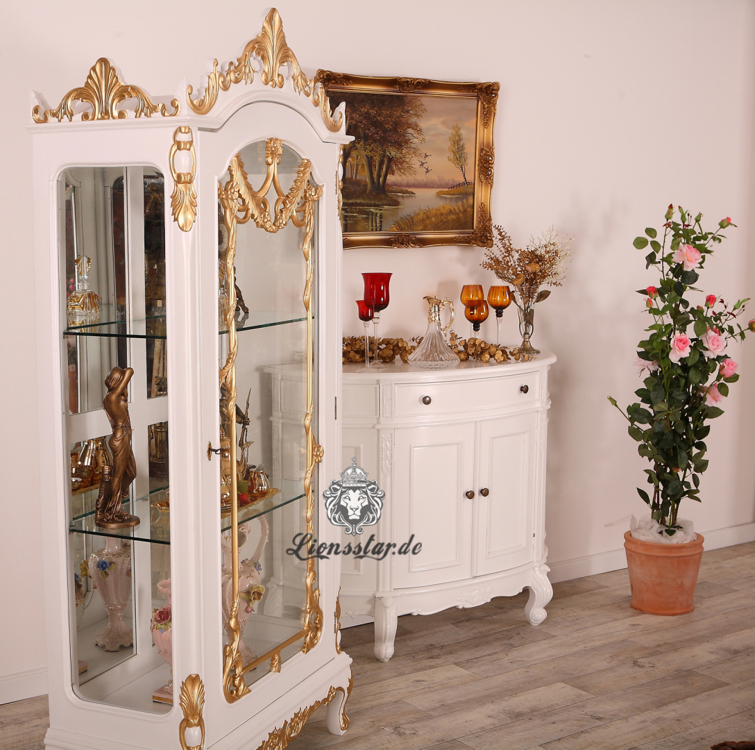 Luxus Vitrine Weiß Gold