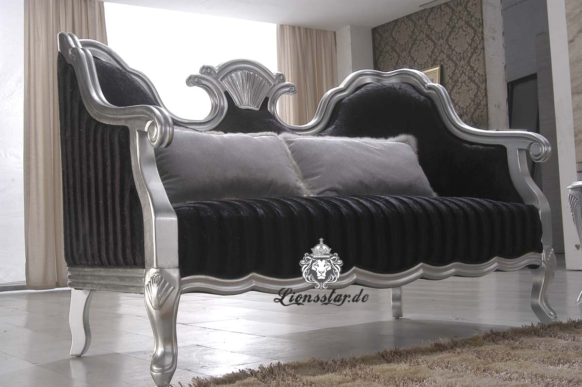 Luxus Sofaset Silber-Schwarz