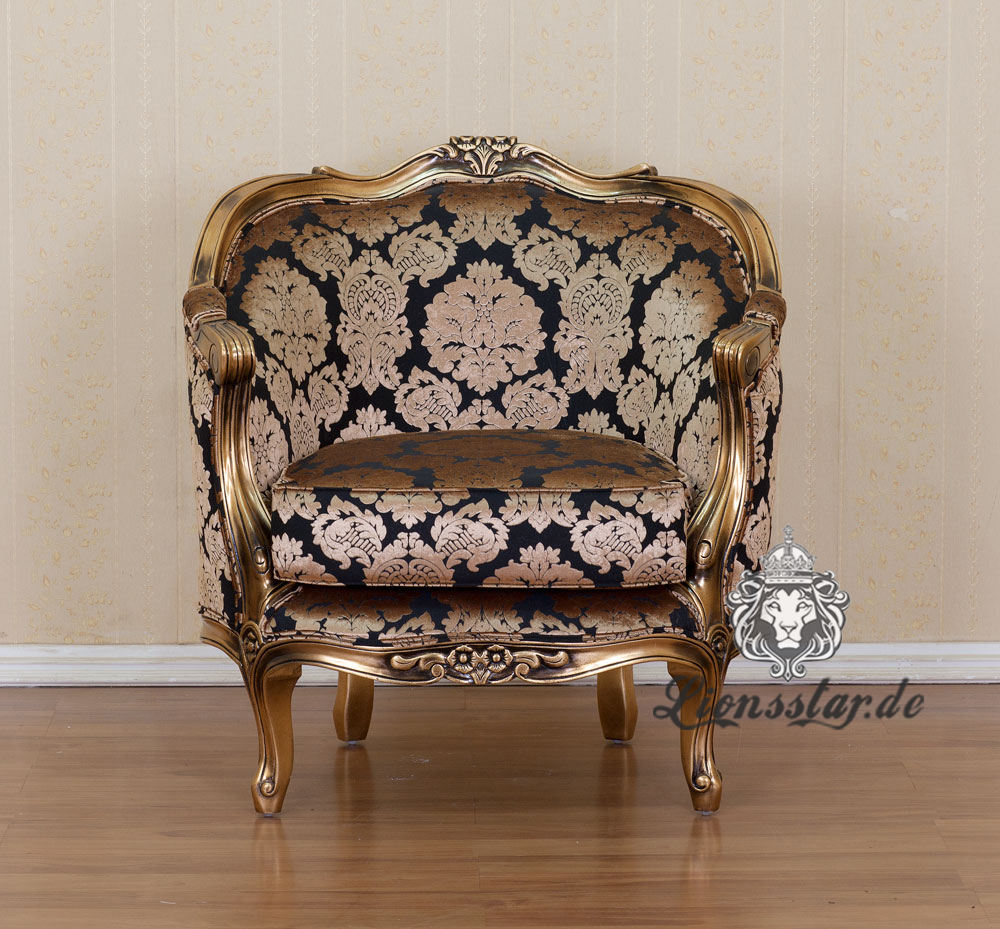 Luxus Sessel Barock Mahagoni Gold Blume