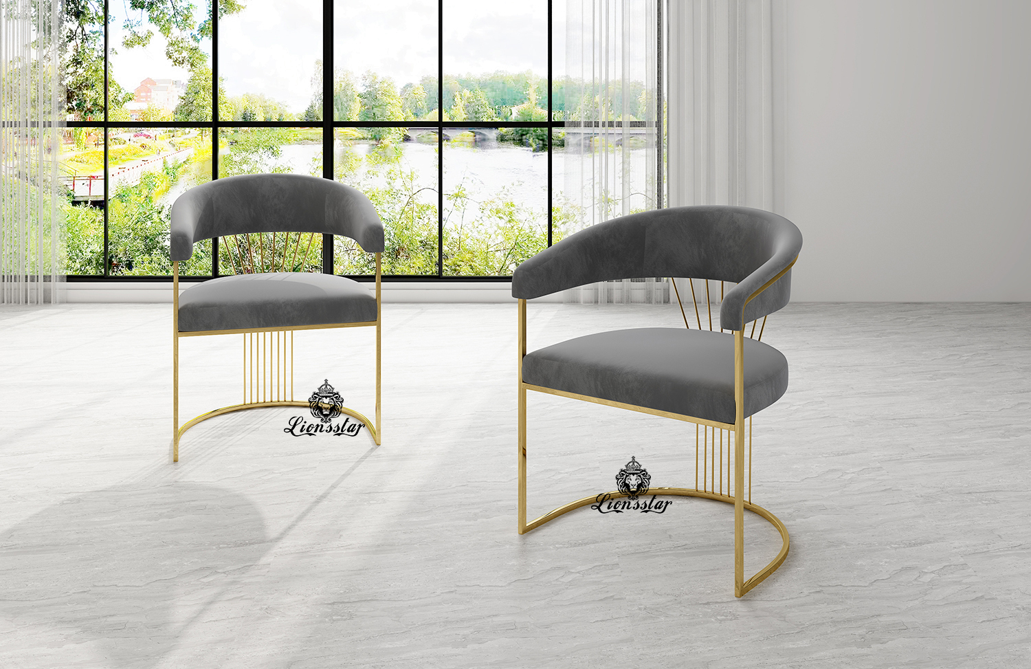 Luxus Stuhl Edel Metall Design Stripes