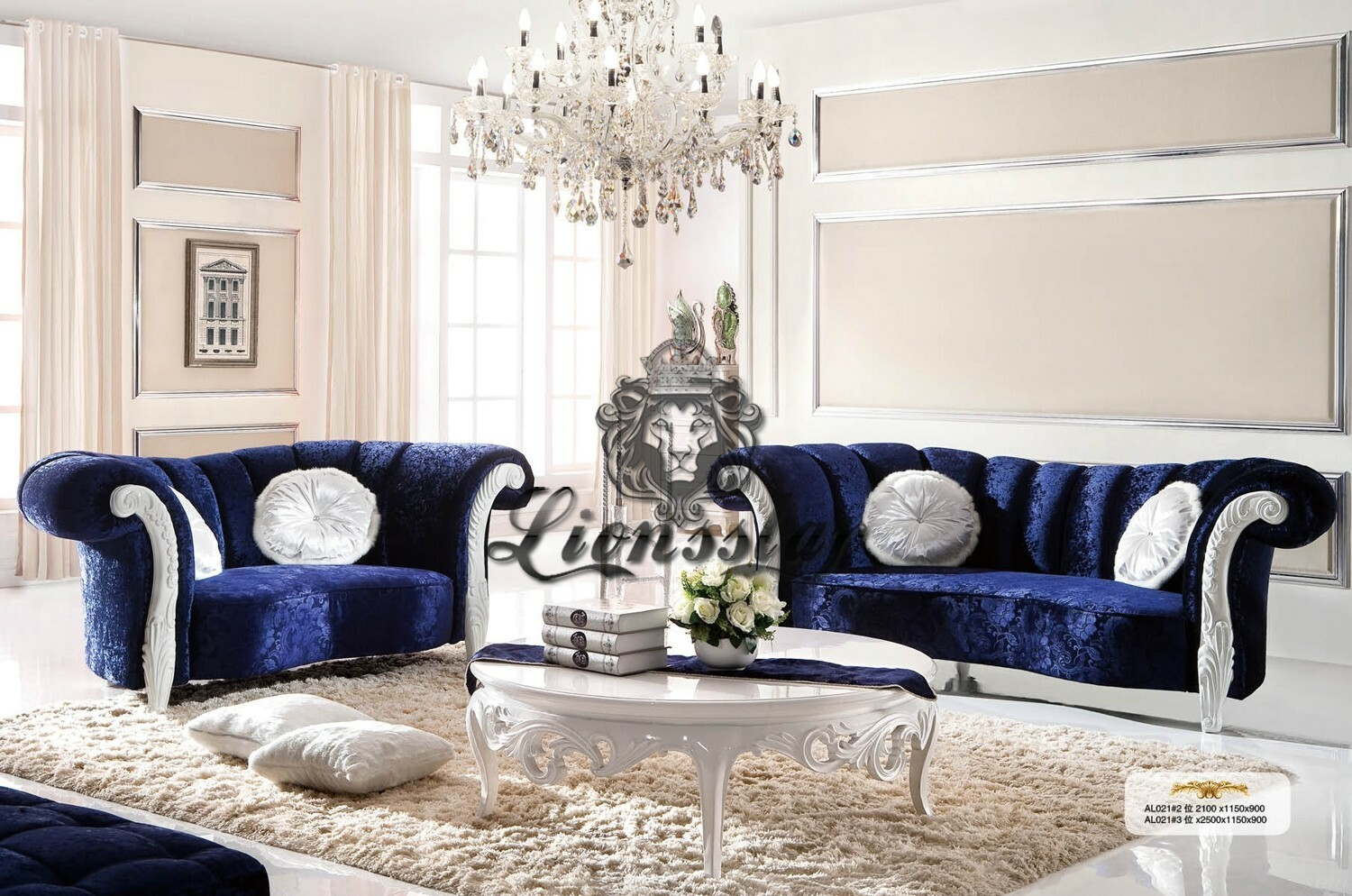 Blaues Luxussofa Sofa Set Massivholz