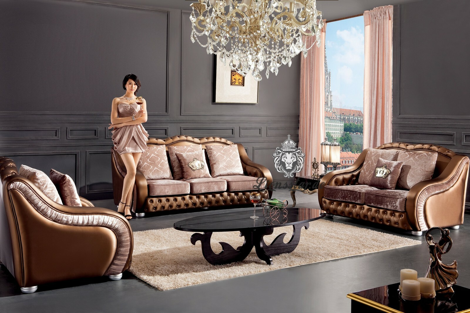 Luxus Couchgarnitur Gold Braun