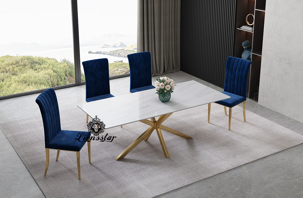Luxus Esstisch Stripe Design Golden