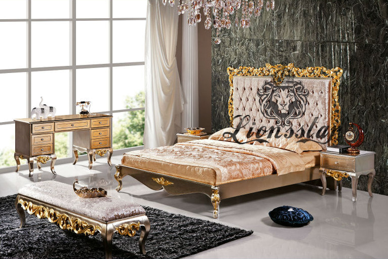 Luxus Bett im Barockstil Samtstoff