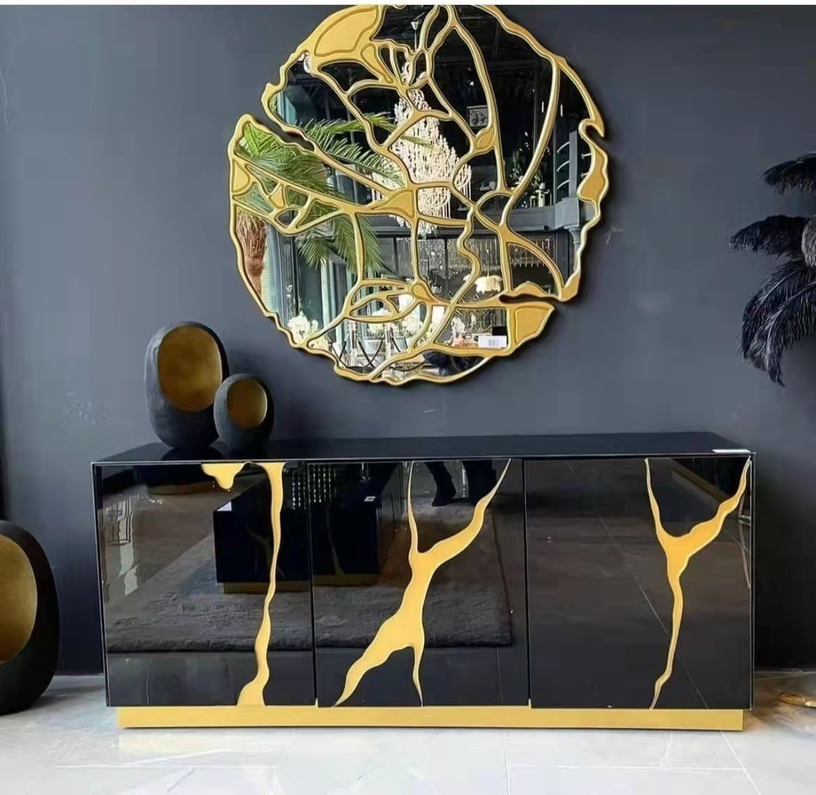 Designer Wandspiegel Facette Illusion Gold 