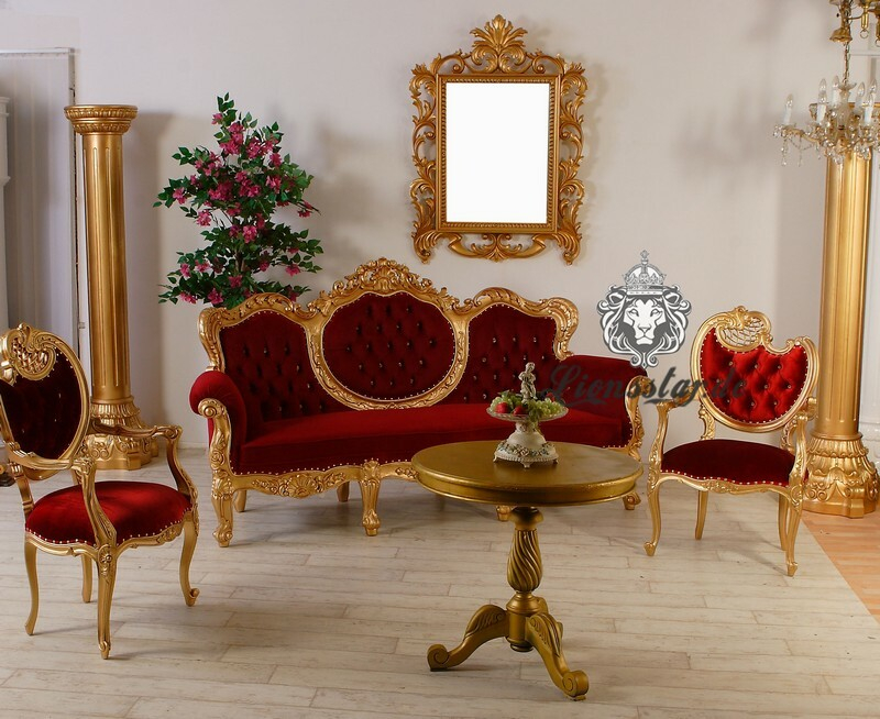 Sofa Recamiere Rococo Gold-Rot