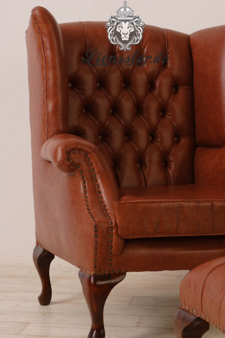 Ohrensessel Chesterfield Leder Braun