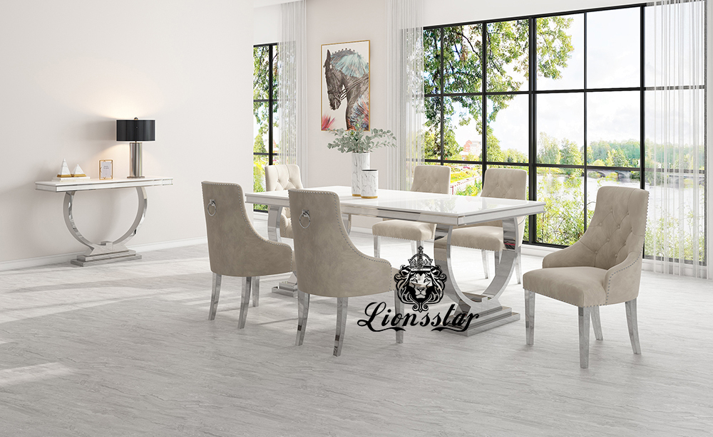 Luxus Esstisch Set Loft Design Silver