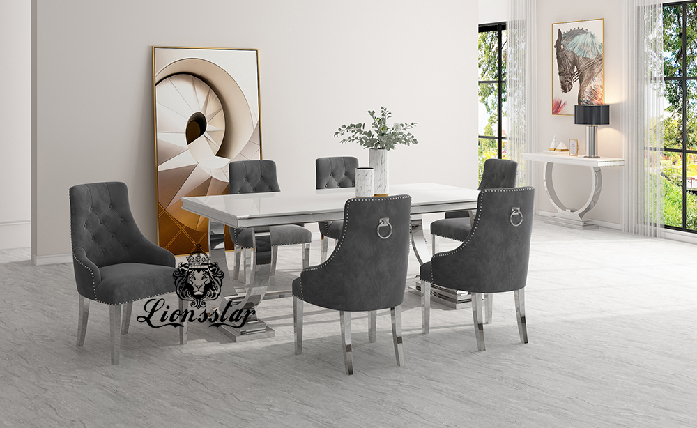 Luxus Esstisch Set Loft Design Silver