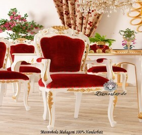 Luxus Stuhl Barock Mahagoni Weiss Gold Armlehne